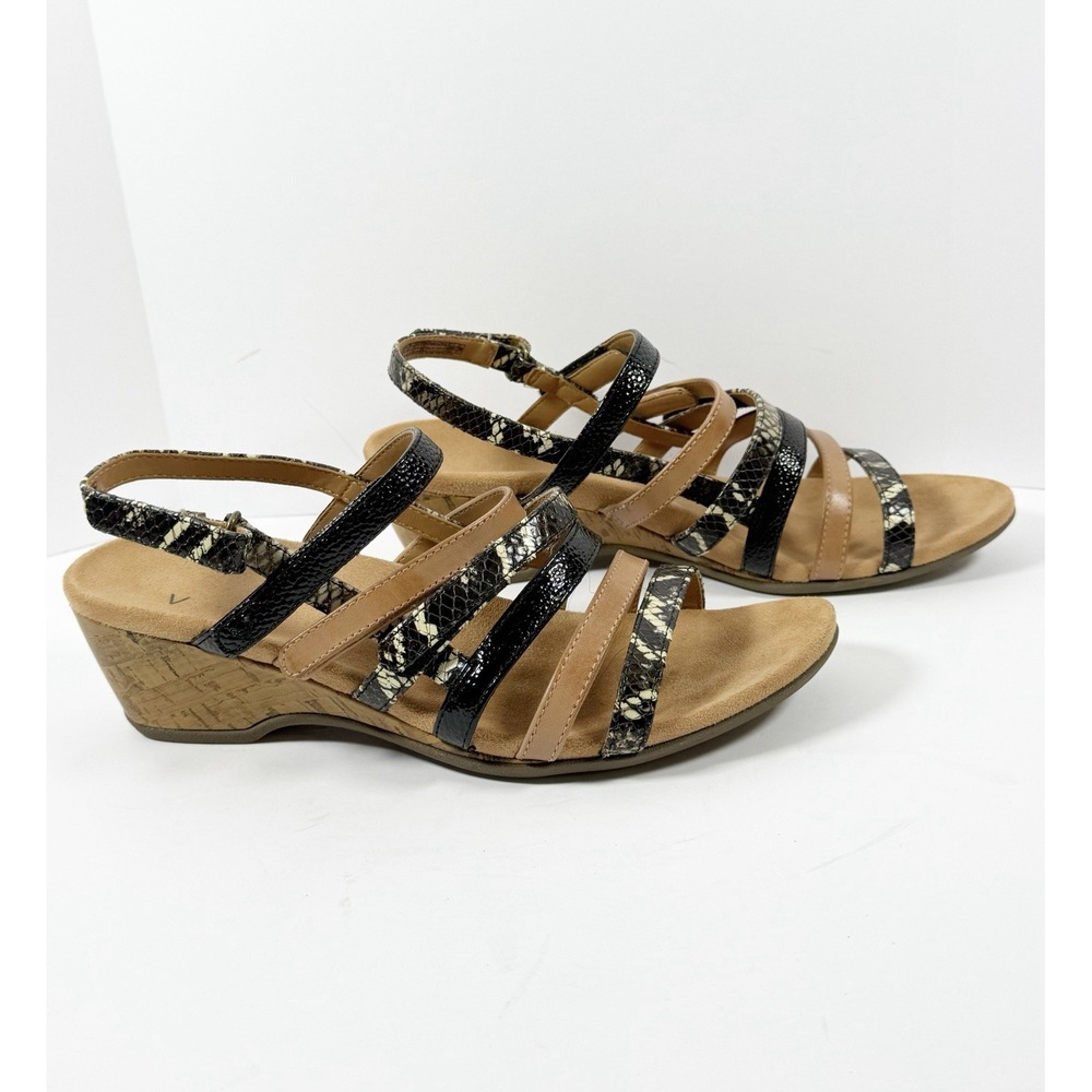 Vionic Tess Ray Snake Sandals Strappy Comfort Low Wedge Leather Animal Print 9